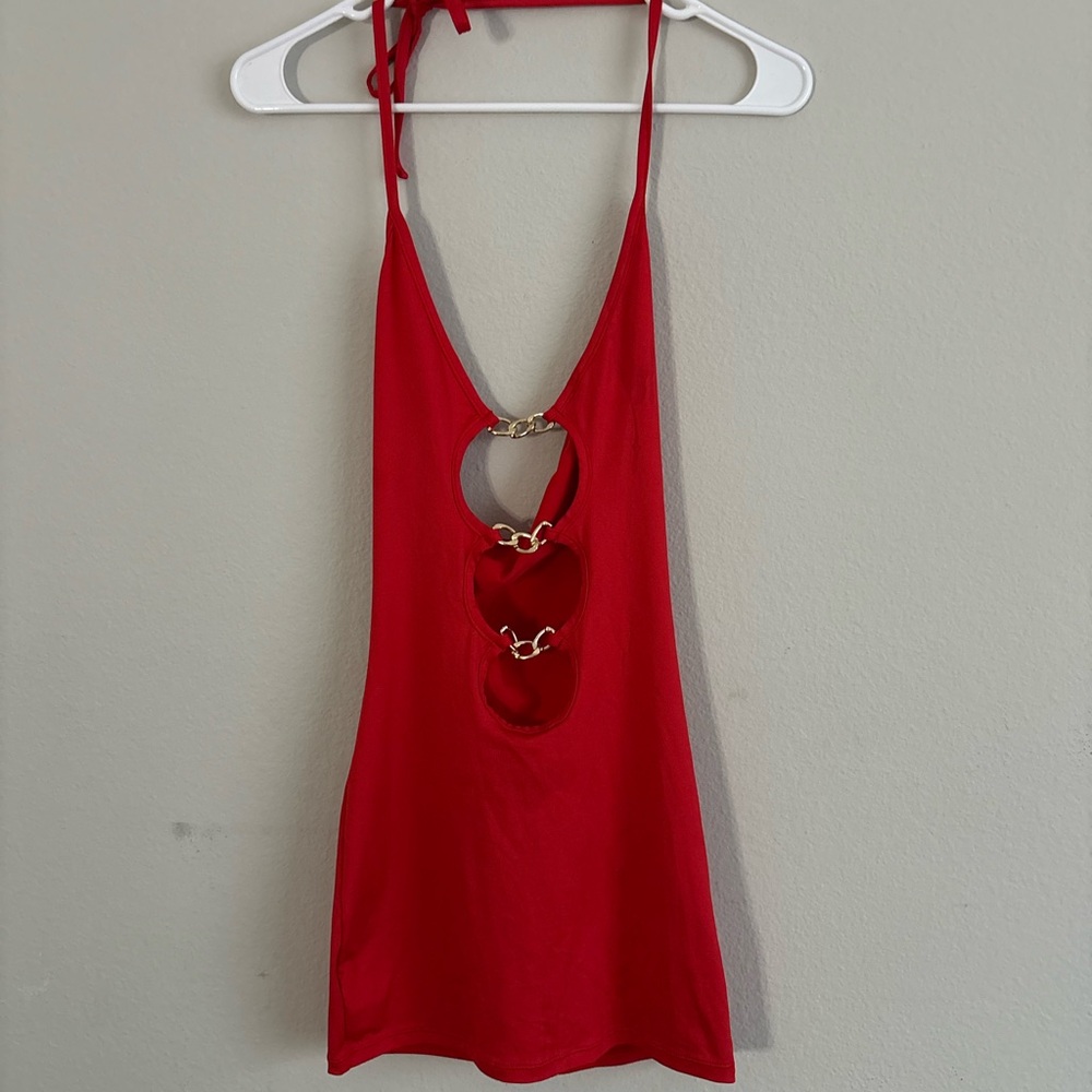 SHEIN Red Mini Dress with Gold Accents